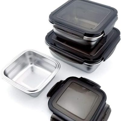 Femora High Steel Square Container Airtight Leakproof Unbreakable Storage Container/Lunch Box, Set of 2