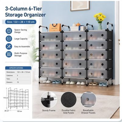 3 column 6 Tier Storage compartment organizer