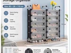 2 column, 6 tier storage rack organizer