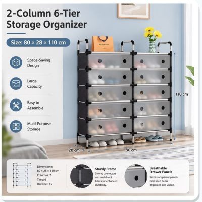 2 column, 6 tier storage rack organizer