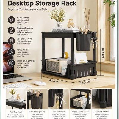 2 Tier desktop multifunctional storage rack